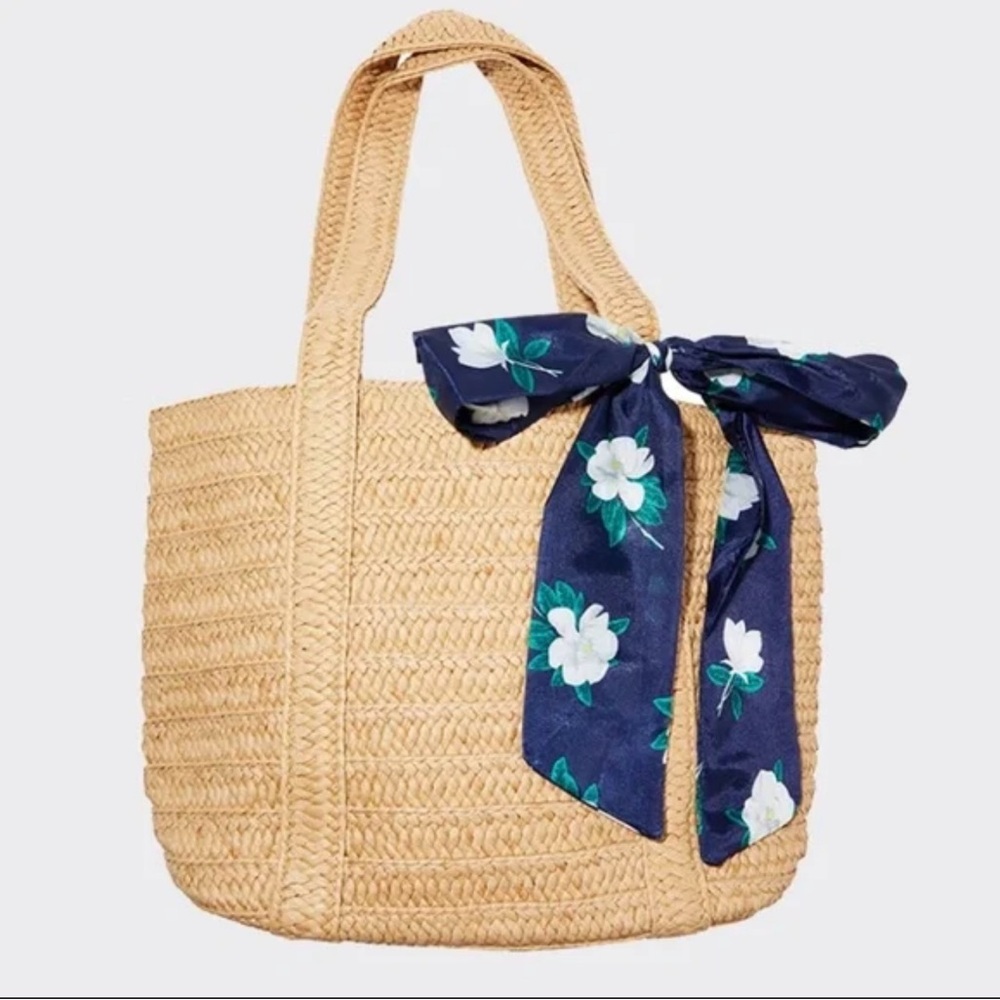 Draper James NWOT Woven Straw Tote with Floral Scarf